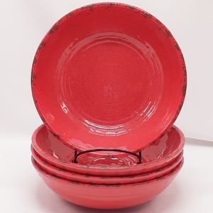 Dark Coral Red Rustic Melamine Bowls- set of 4